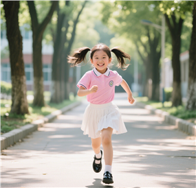 校园小路上奔跑的小女孩图片